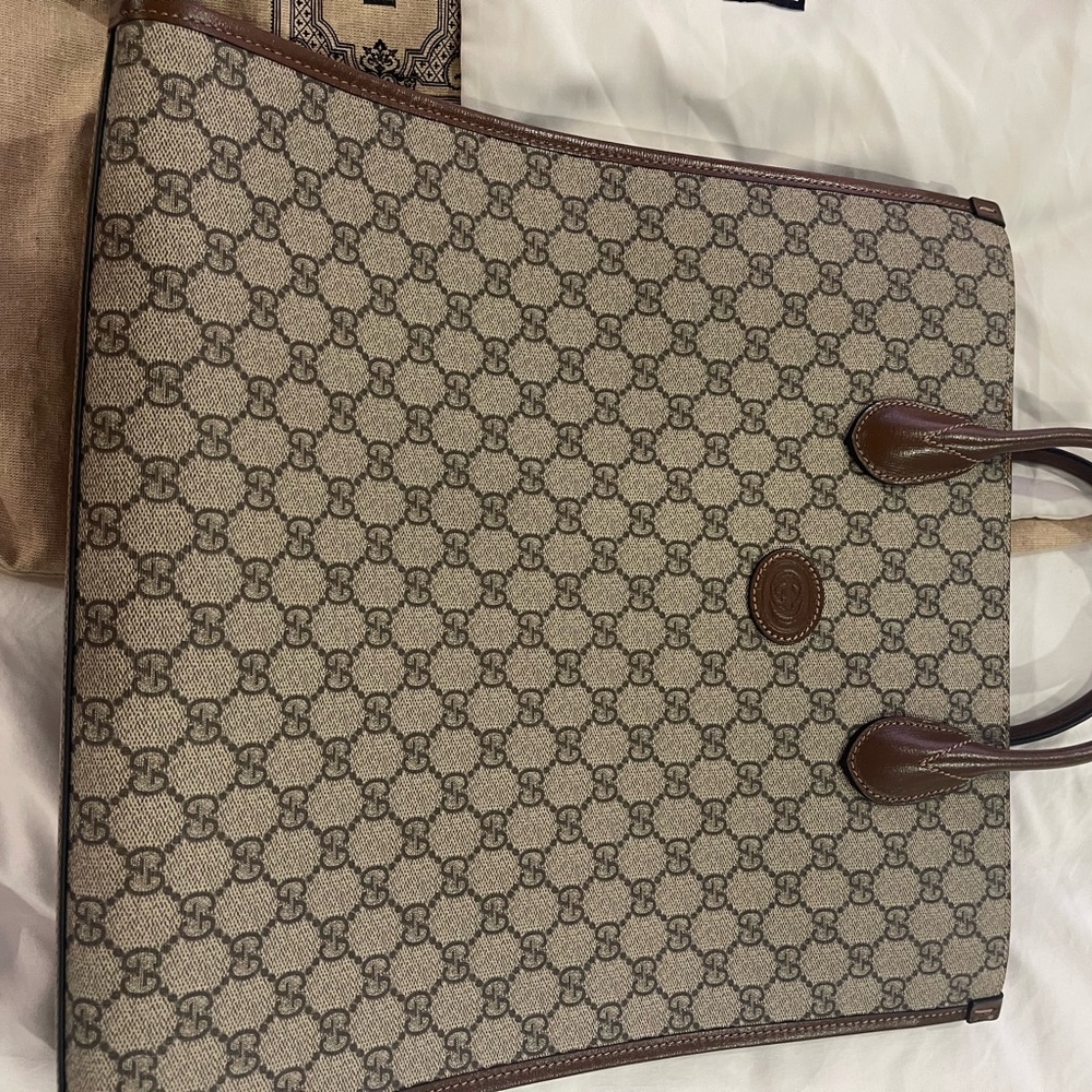 Gucci Brown Leather Briefcase with Monogram Pattern - Picture 8 of 9